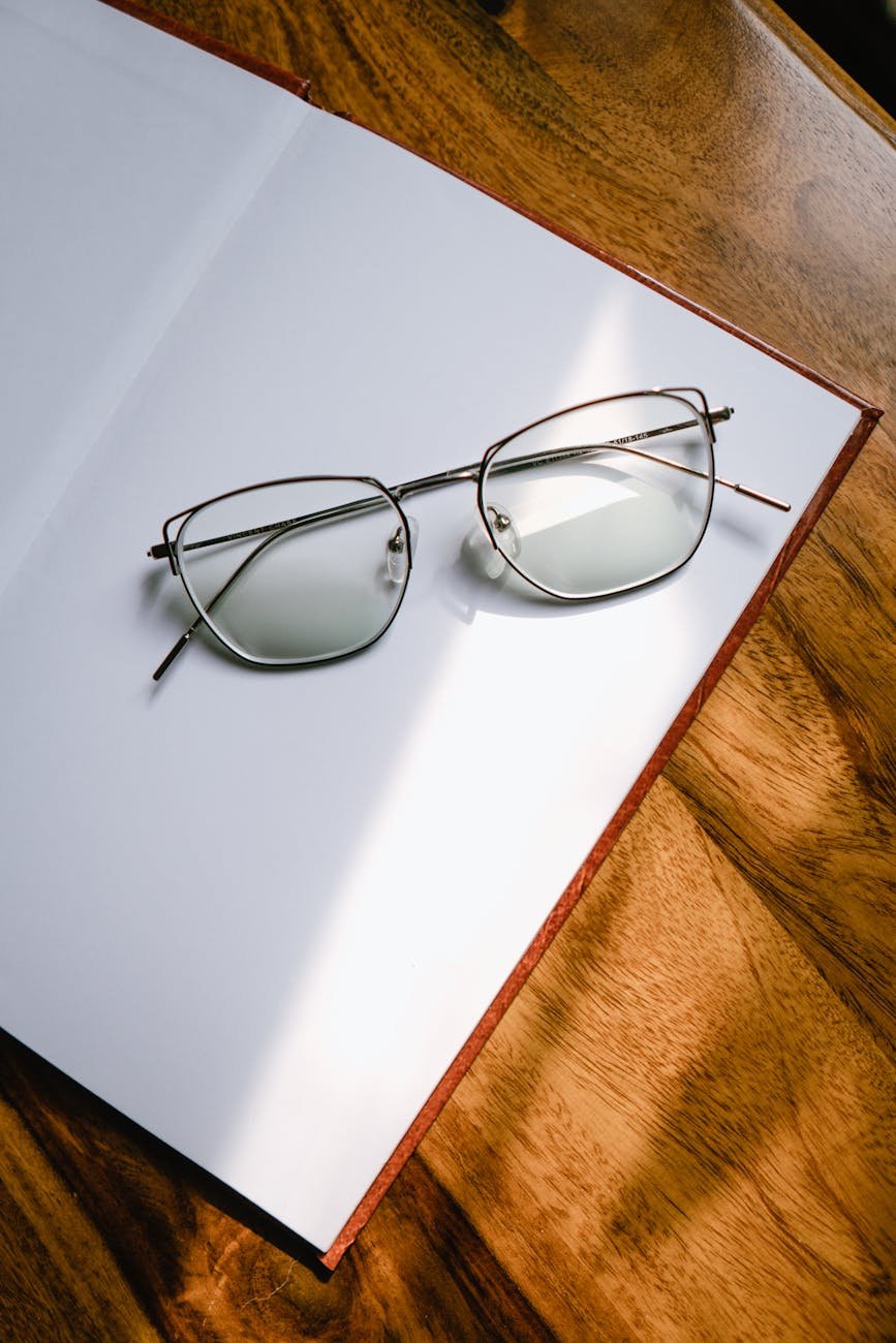 eyeglasses on an open stationery